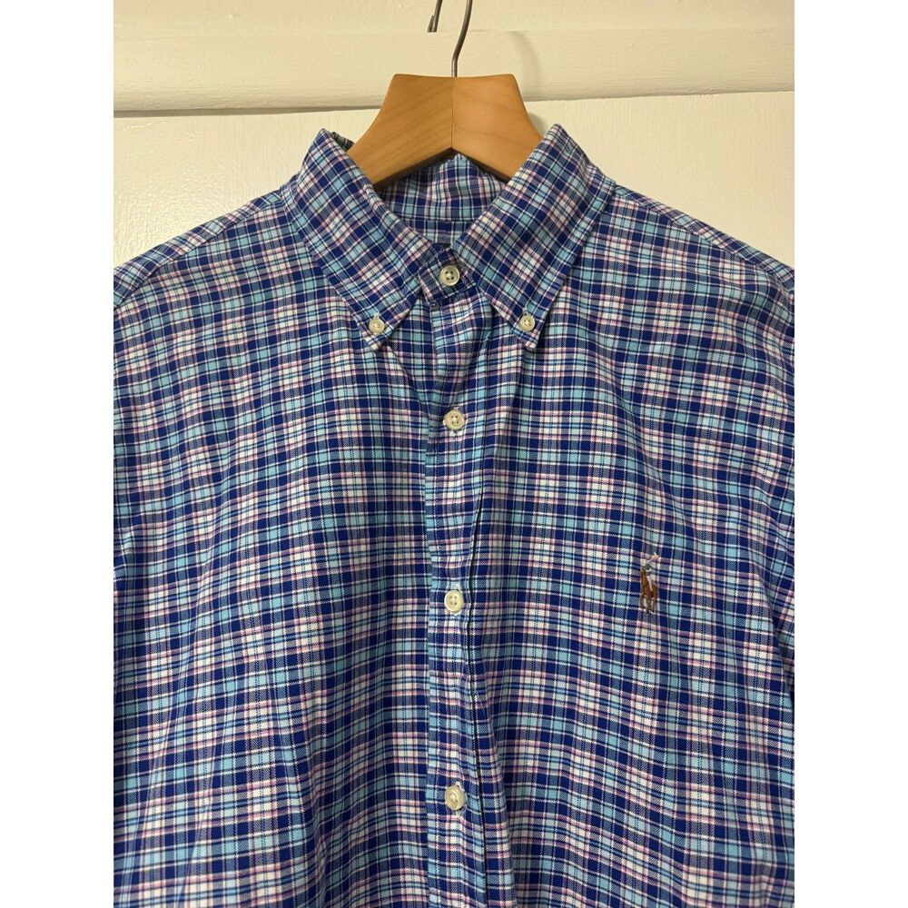 Ralph Lauren Men's - Blue Aqua Pink Plaid Button Down Shirt Classic Preppy Sz. L